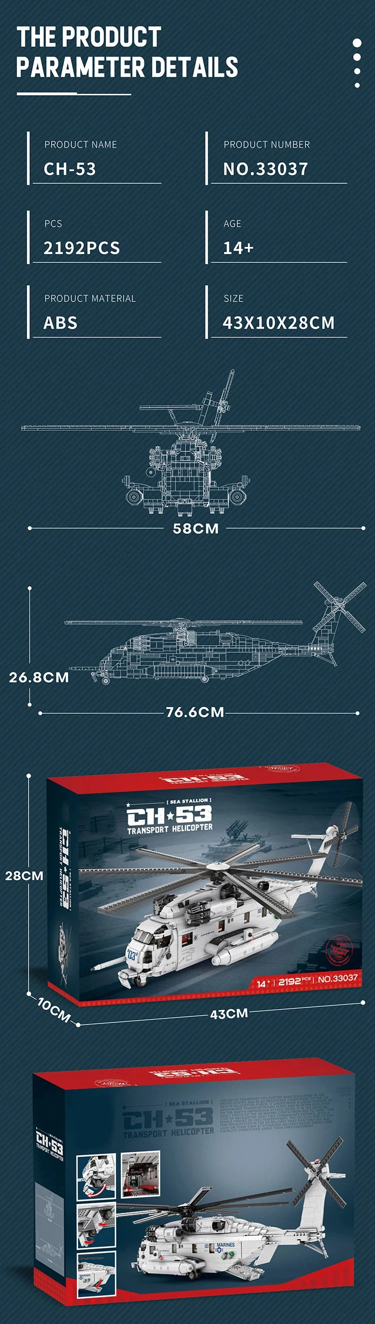 2192PCS CH-53E Transport Helicopter Building Blocks Army Plane Military Fighter Model Assembly Bricks Kids DIY Toys Holiday Gift