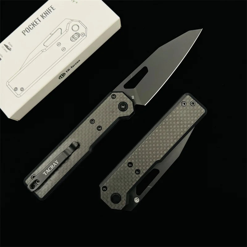 TACRAY Folding Knife TR-Tarcus D2 Blade G10+CF Handle Outdoor Camping Hunting fishing fruit Utility Knives EDC Tool