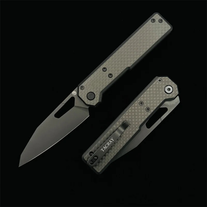 TACRAY Folding Knife TR-Tarcus D2 Blade G10+CF Handle Outdoor Camping Hunting fishing fruit Utility Knives EDC Tool