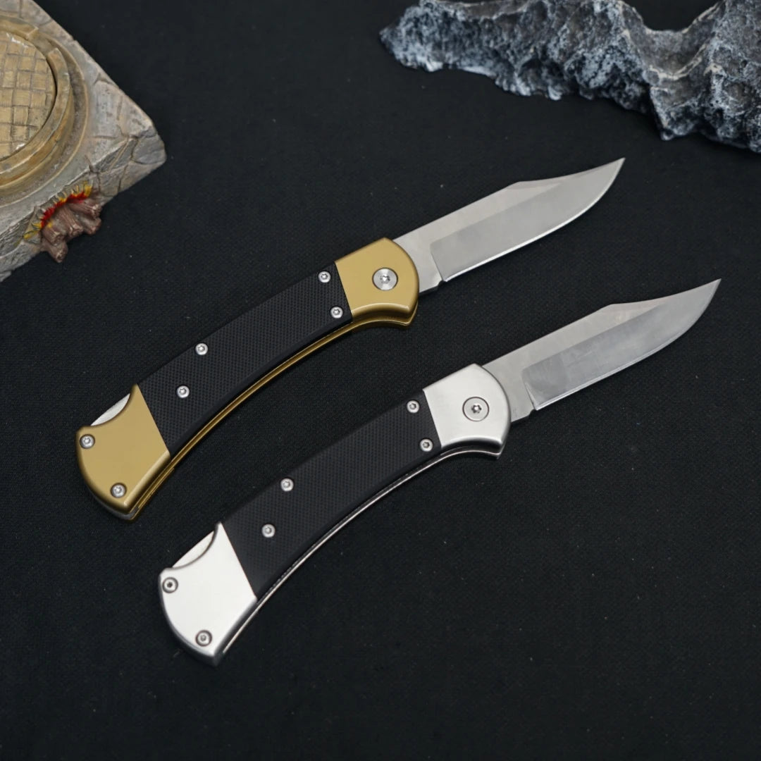 Stainless steel folding knife with carbon fiber handle, suitable for camping, fishing, hiking, survival, men's and women's gifts