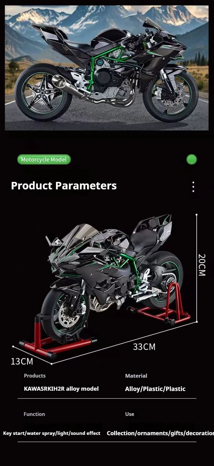 Ignition Start SuPer-Large high-End Spray Dynamic1:6 Kawasaki h2r Simulation Locomotive Motorcycle Alloy Car Model Oversized Toy
