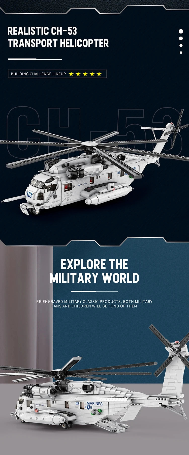 2192PCS CH-53E Transport Helicopter Building Blocks Army Plane Military Fighter Model Assembly Bricks Kids DIY Toys Holiday Gift