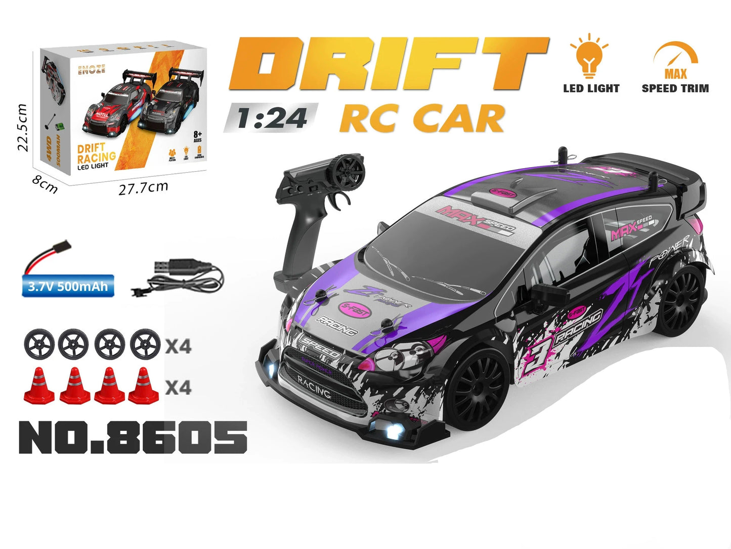1:24 High Speed RC Drift Car 2.4G 4WD Remote Control Mini Racing Car Competition Race Car Toy for Children