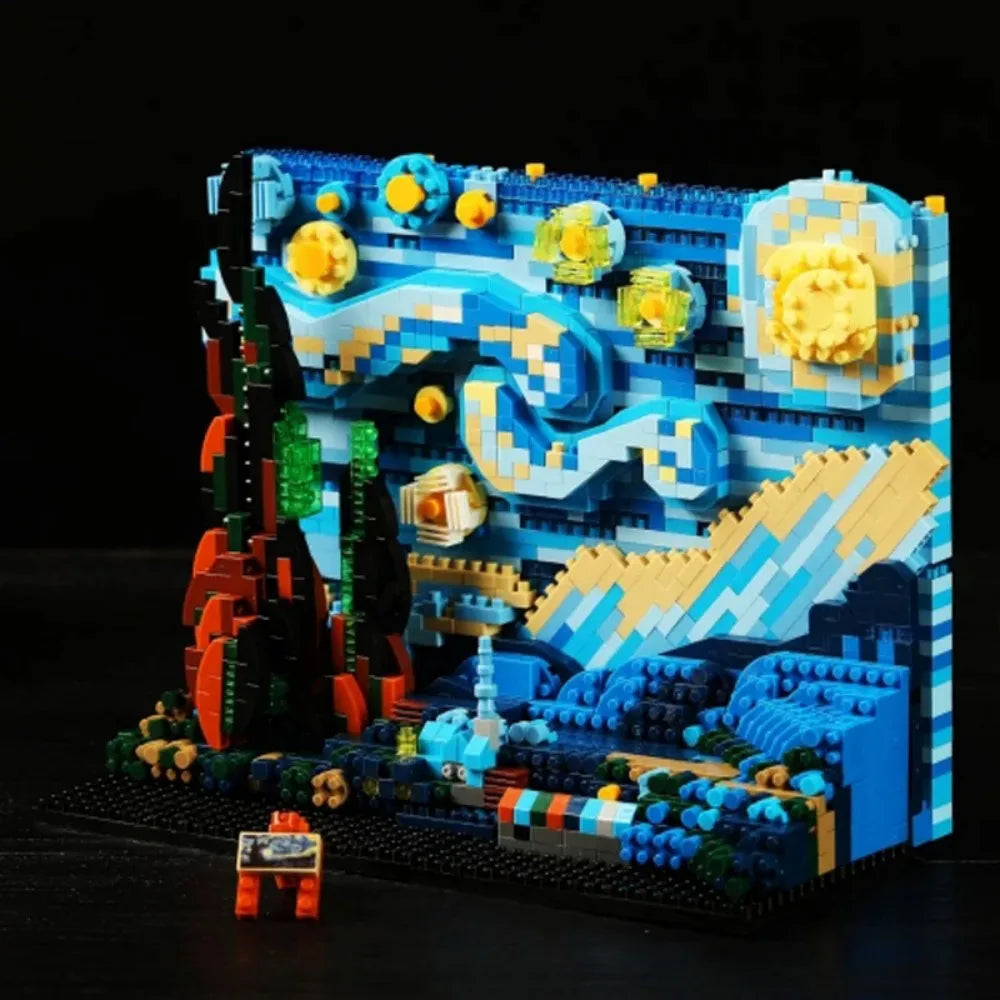 World famous painting Kanagawa surfing starry night ukiyo-e puzzle building block decoration creative assembly toy gift