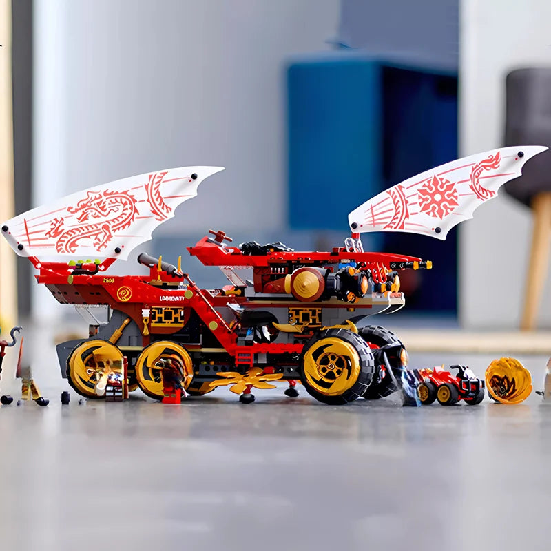 Phantom Series Reward Land Chariot Aircraft Transformed into Mecha Samurai Minifigure Dragon Assembled Building Block Toy Gift
