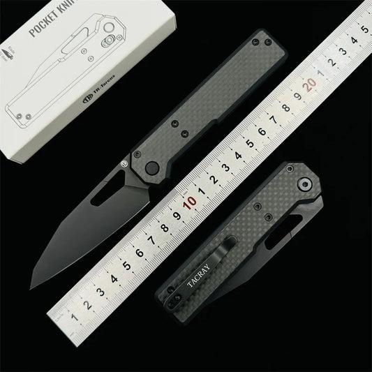 TACRAY Folding Knife TR-Tarcus D2 Blade G10+CF Handle Outdoor Camping Hunting fishing fruit Utility Knives EDC Tool