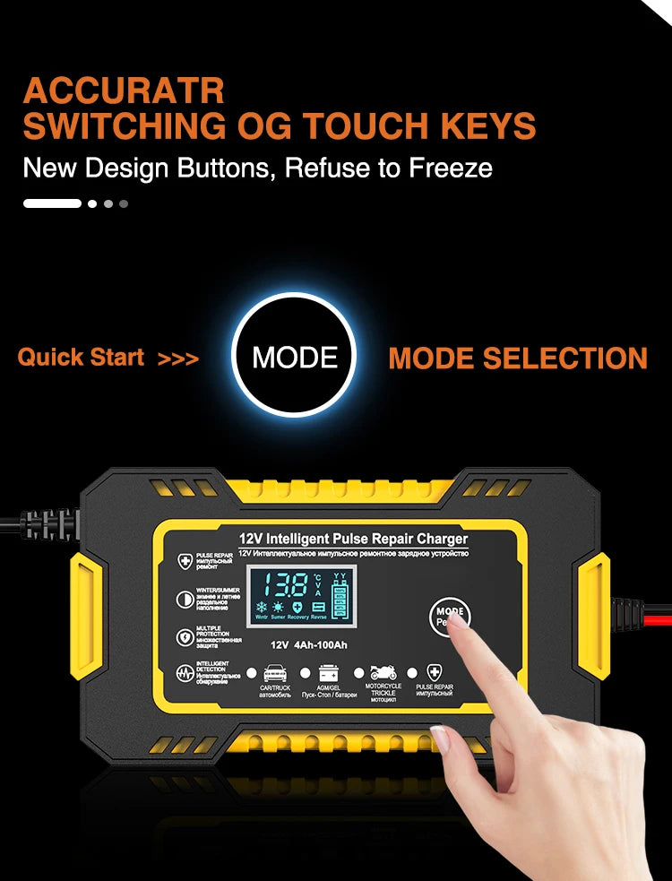 12V 6A Full Automatic Car Battery Charger Power Pulse Repair Chargers Wet Dry Lead Acid Battery Chargers Digital LCD Display
