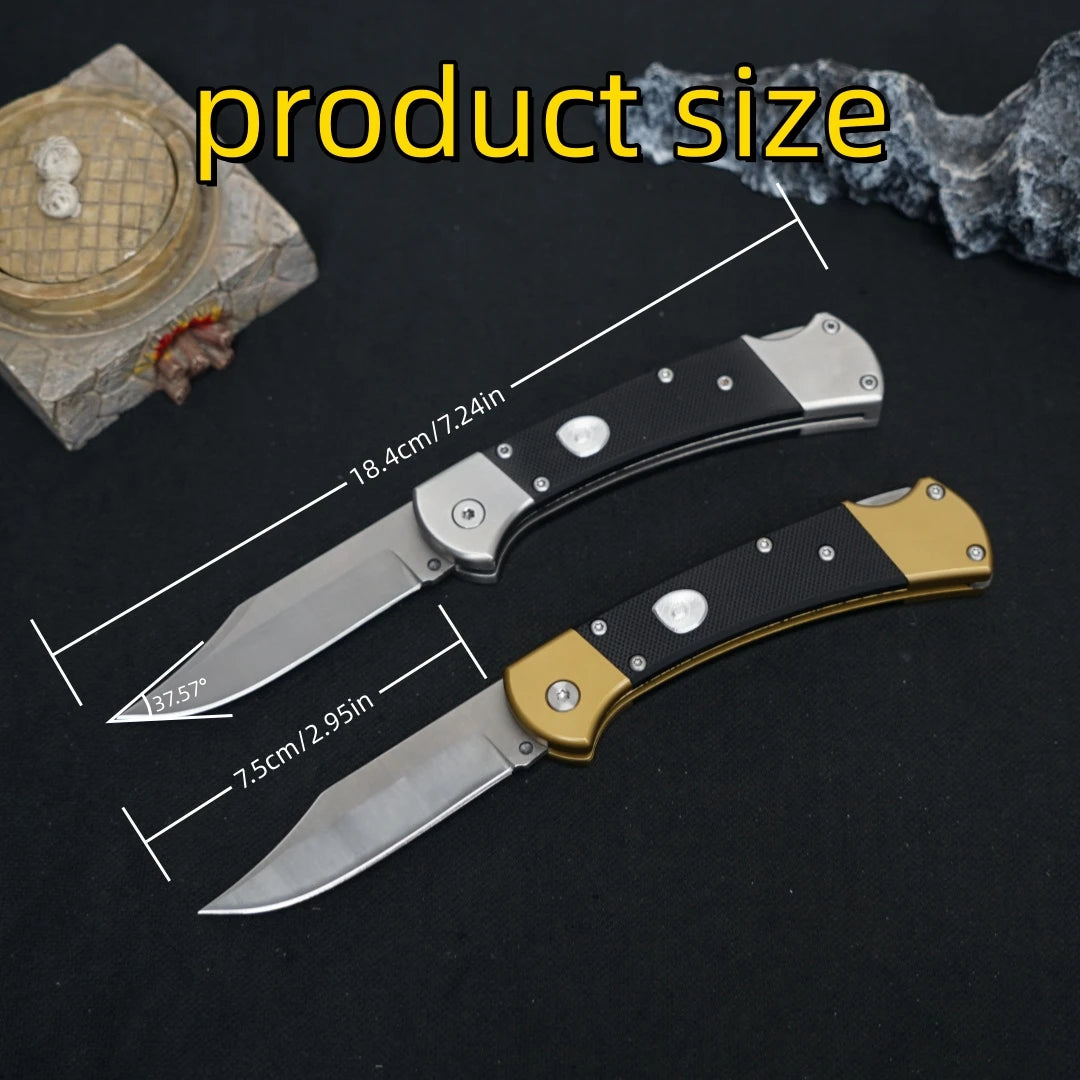 Stainless steel folding knife with carbon fiber handle, suitable for camping, fishing, hiking, survival, men's and women's gifts