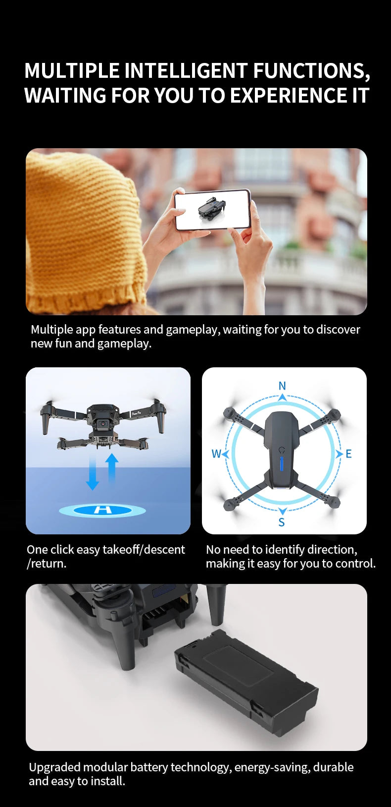 Professional Drone E88 PRO 8K HD Wide-Angle Camera WiFi FPV Height Hold Foldable RC Drone Quadrotor Helicopter Children's Toys
