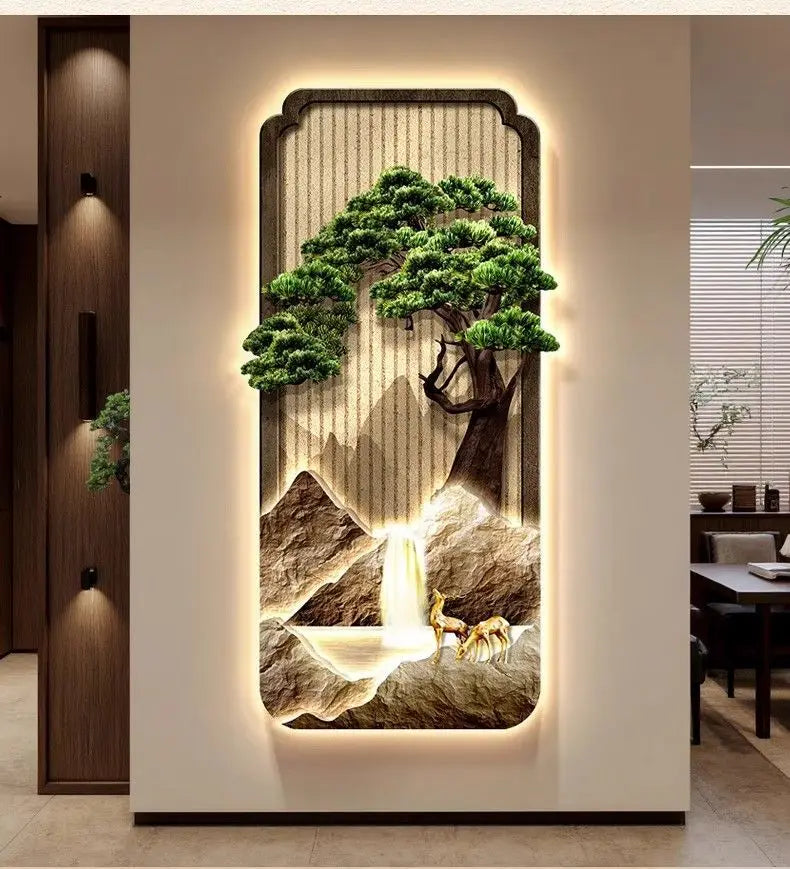 LED Light Painting Entrance Decoration Painting High-end Wall Lamp Landscape Painting Wabi Sabi Style Hallway Hanging Painting