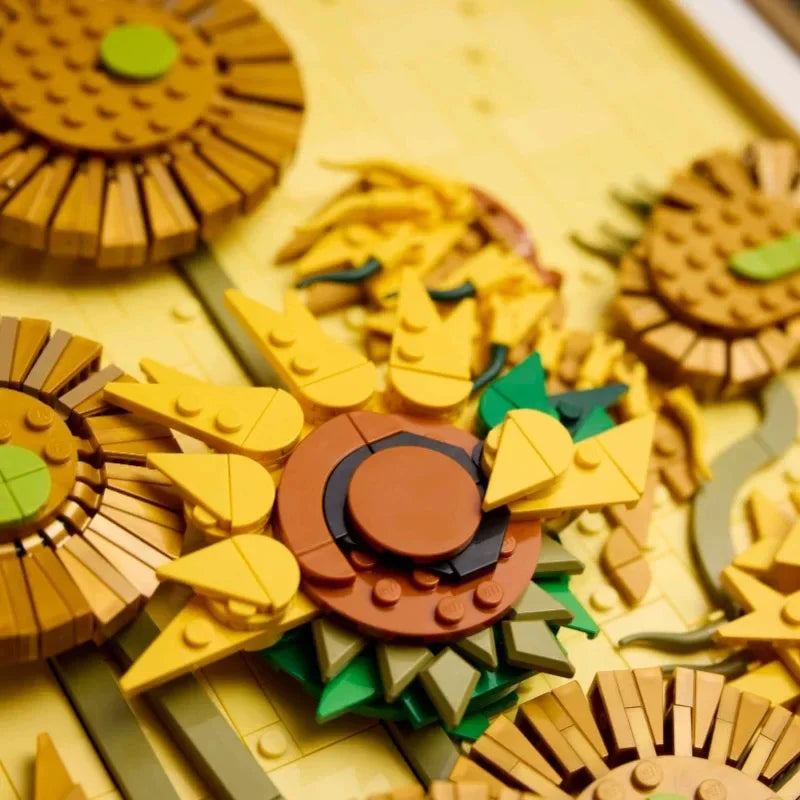 New product Moc creative sunflower model building block decoration Vincent van Gogh Sunflowers3D art mural building block set Di