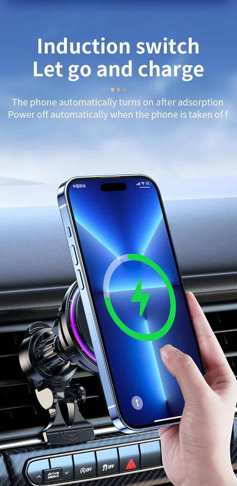 Ice Cooling Magnetic Wireless Car Charger Fast Charging Station for iPhone15 14 13 12 Pro Max 15W Magnet Car Phone Holder Stand