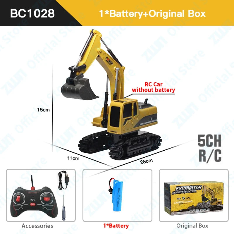ZWN 2.4G 6/5CH Remote Control Excavator RC Model Car Toy Professional Alloy Plastic Simulation Construction Vehicle For Kid Gift