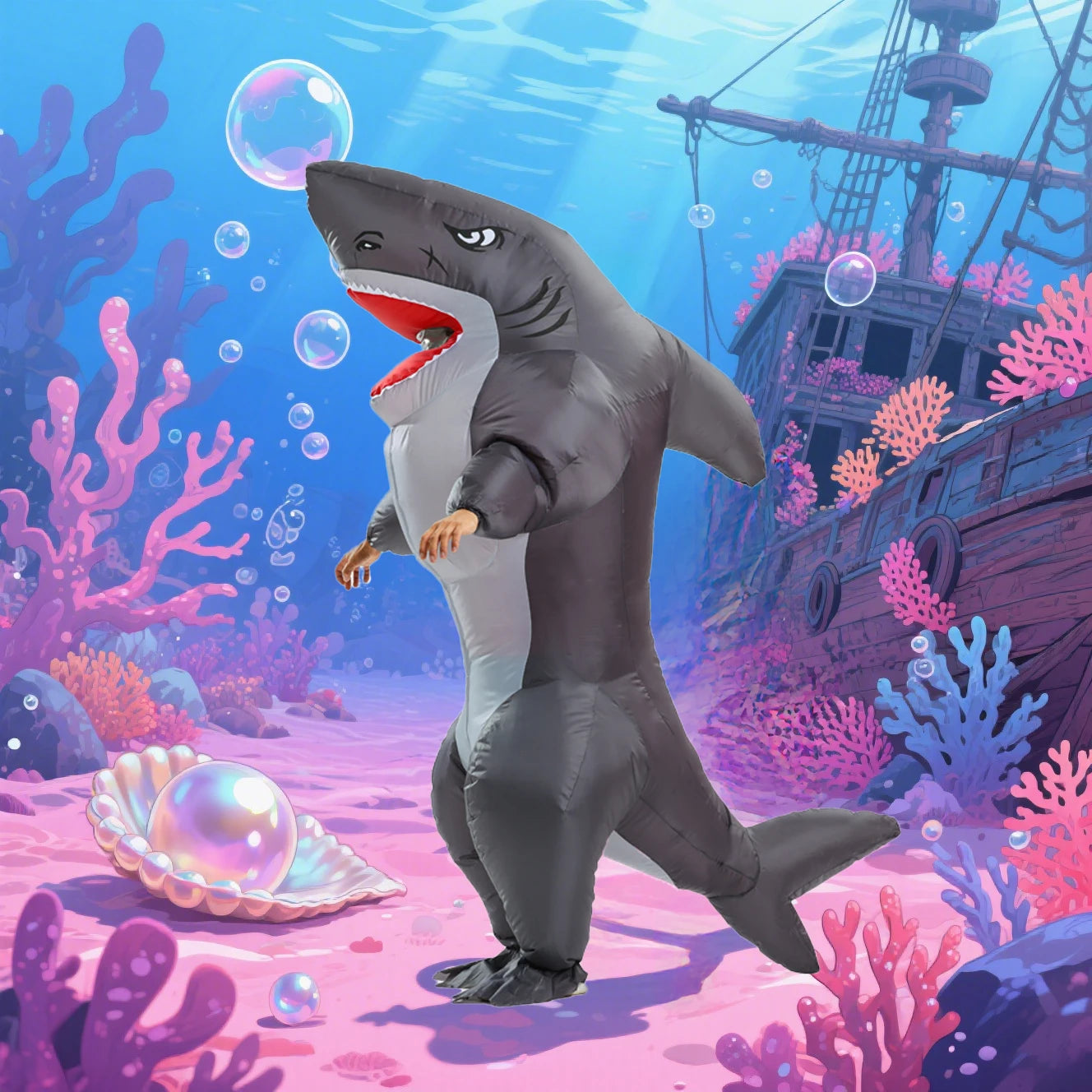 Adult Inflatable Muscle Shark Costume Funny Character Cosplay Mascot Halloween Beach Party Props Costume