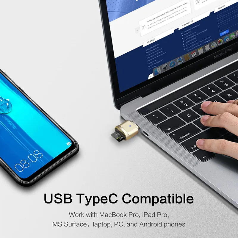 USB C TF Card Reader, Portable OTG Card Adapter for Android Phone, Camera, Laptop, Mini Metal Type-C Card Reader