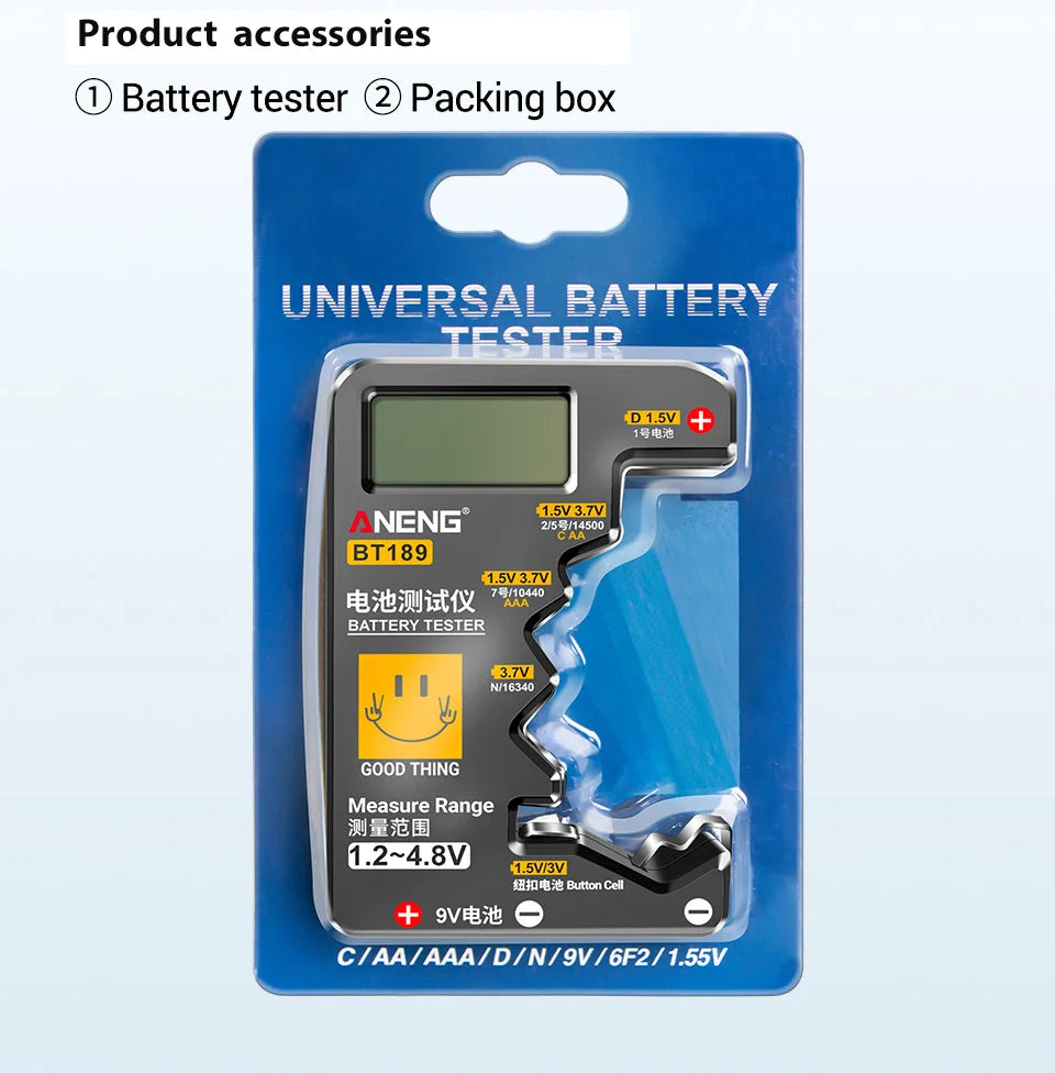 ANENG BT189 Button Cell Battery Tester Power Bank Detectors 9V N D C AA AAA Universal Household LCD Display Battery Tester Tools