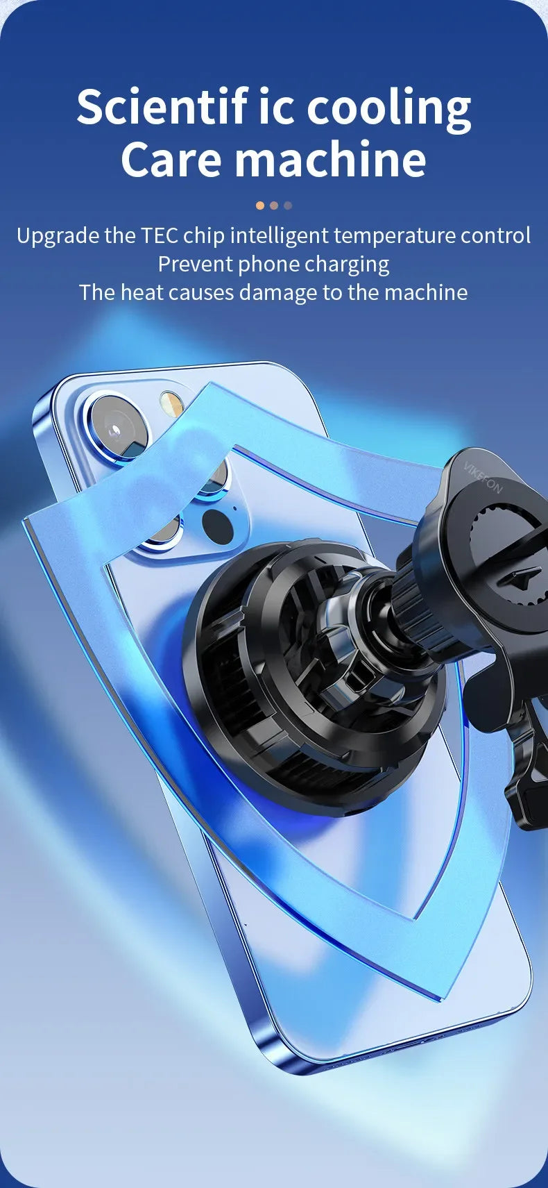 Ice Cooling Magnetic Wireless Car Charger Fast Charging Station for iPhone15 14 13 12 Pro Max 15W Magnet Car Phone Holder Stand