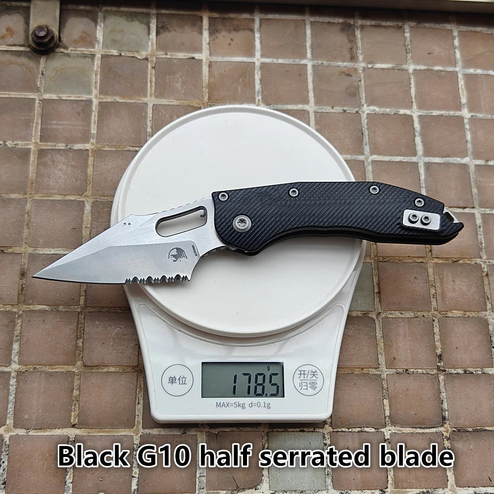 JUFULE 2025 Manual Stitch Textured G10 Handle Deep Carry Clip Mark M390MK Blade Hunting Fish EDC Tool Folding Camp Pocket Knife