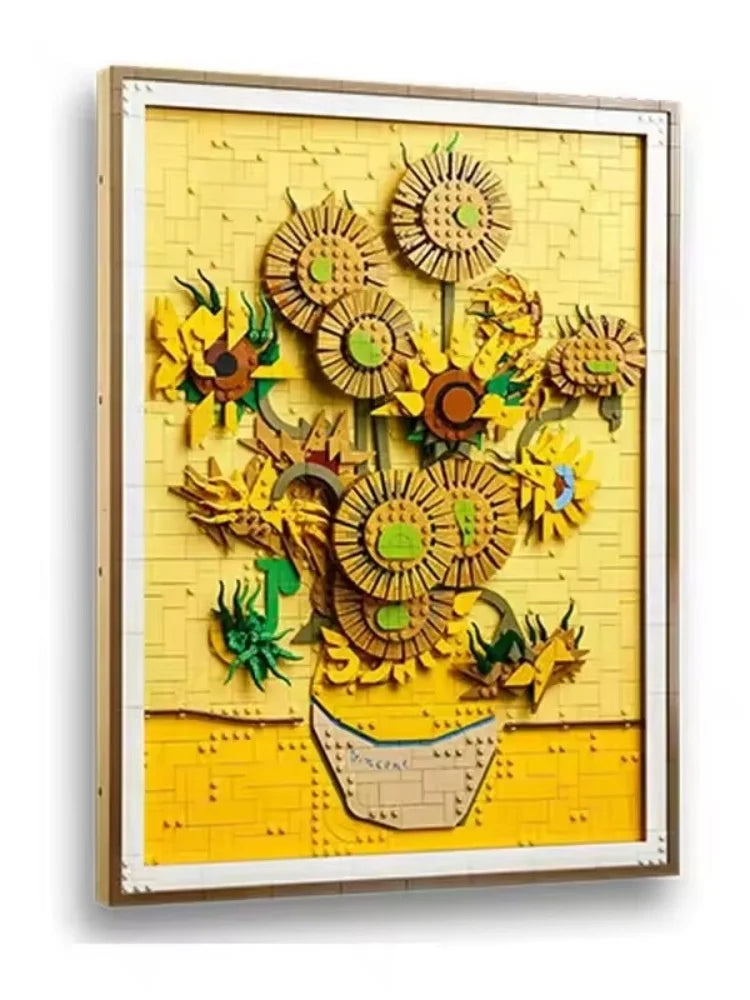 New product Moc creative sunflower model building block decoration Vincent van Gogh Sunflowers3D art mural building block set Di