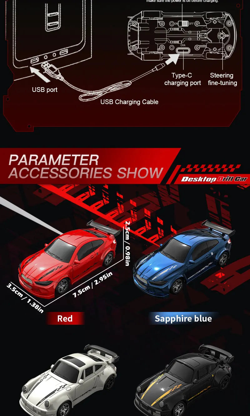 1/64 2.4G High speed Mini Drift Rc Car 4WD Remote Control Car Four Wheel Drive Radio Controlled Mini Racing Model Boy Toy Gifts
