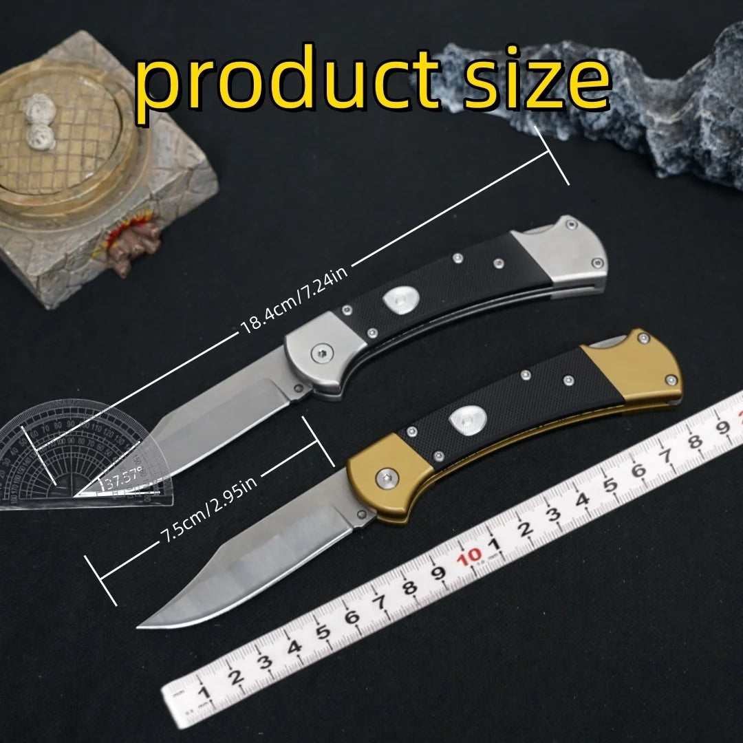 Stainless steel folding knife with carbon fiber handle, suitable for camping, fishing, hiking, survival, men's and women's gifts