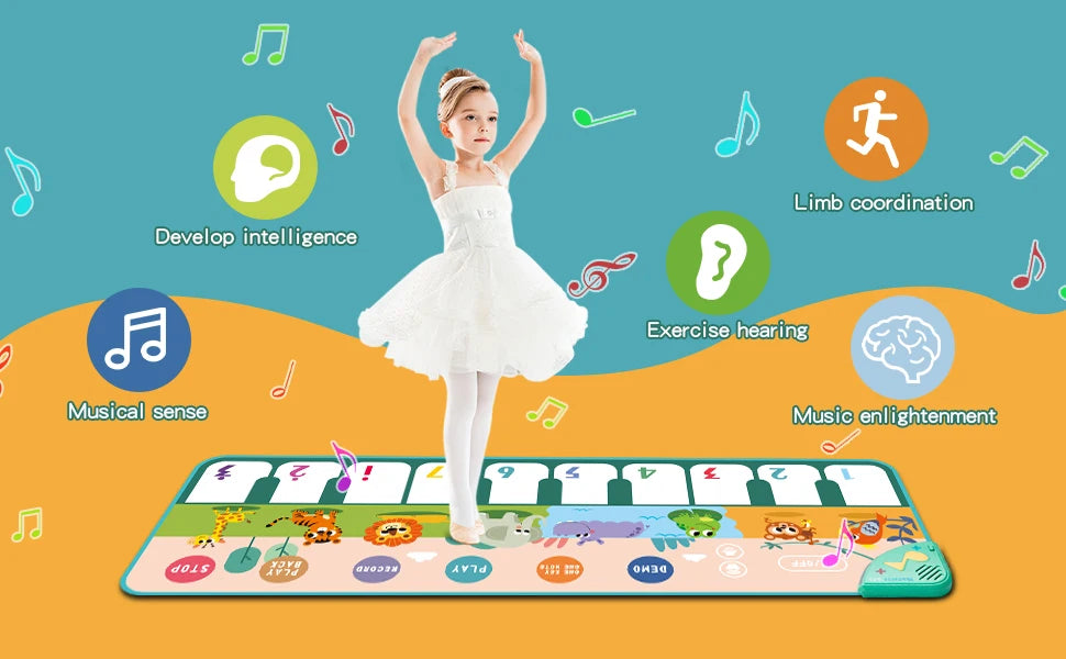 Coolplay Musical Piano Mat for Kids Toddlers Floor Keyboard Dance Mat with 8 Animal Sounds Baby Mat Educational Toys