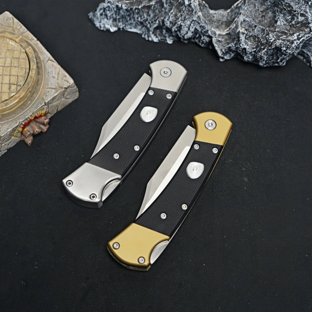 Stainless steel folding knife with carbon fiber handle, suitable for camping, fishing, hiking, survival, men's and women's gifts