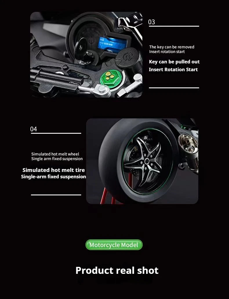 Ignition Start SuPer-Large high-End Spray Dynamic1:6 Kawasaki h2r Simulation Locomotive Motorcycle Alloy Car Model Oversized Toy
