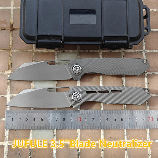 JUFULE New Neutralizer Titanium Handle 60+ HRC 154CM Steel Ceramic Bearing Pocket EDC Tool Hunting Camping Outdoor Folding Knife