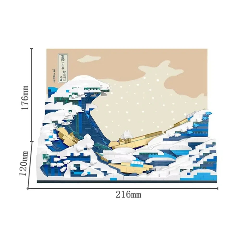 World famous painting Kanagawa surfing starry night ukiyo-e puzzle building block decoration creative assembly toy gift