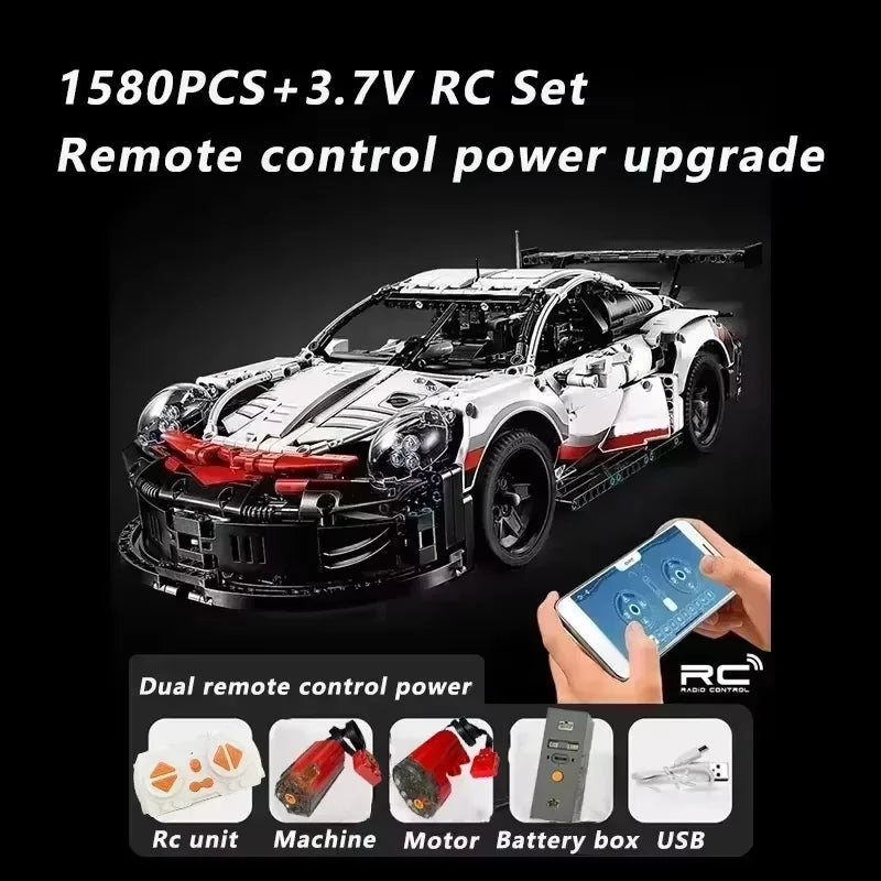 New 1580PCS Remote Control Car Building Set 1:10 Technical Sport Racing Car Building with Motor and Led Light Kit Toy Adult Gift