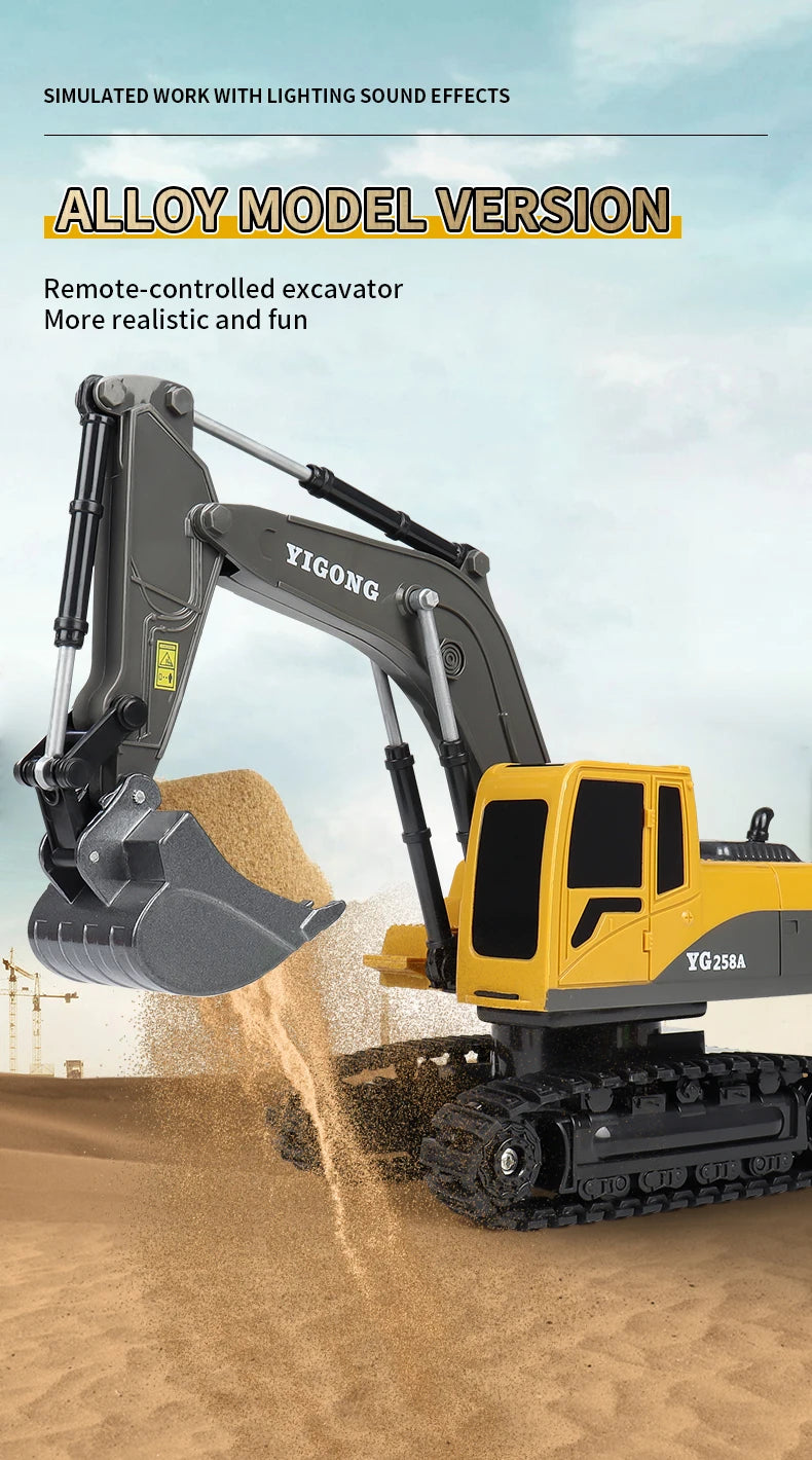 ZWN 2.4G 6/5CH Remote Control Excavator RC Model Car Toy Professional Alloy Plastic Simulation Construction Vehicle For Kid Gift