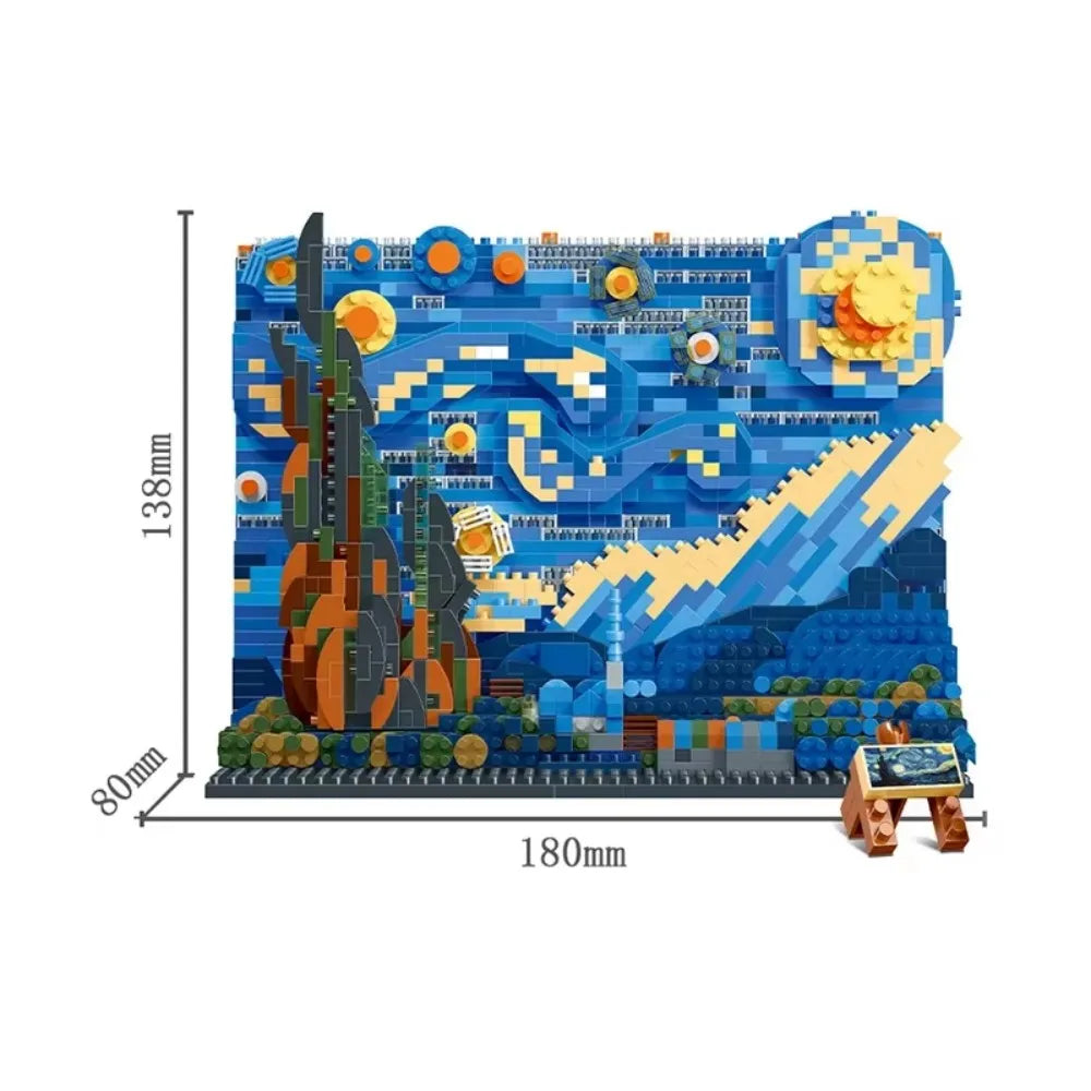 World famous painting Kanagawa surfing starry night ukiyo-e puzzle building block decoration creative assembly toy gift