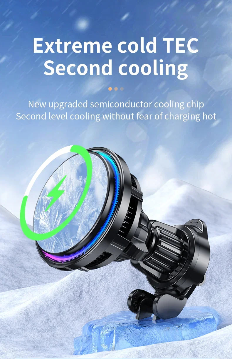 Ice Cooling Magnetic Wireless Car Charger Fast Charging Station for iPhone15 14 13 12 Pro Max 15W Magnet Car Phone Holder Stand