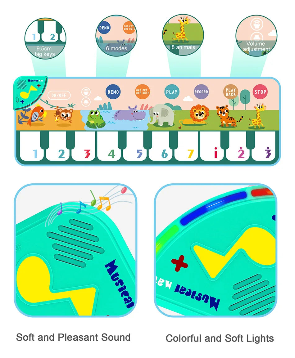 Coolplay Musical Piano Mat for Kids Toddlers Floor Keyboard Dance Mat with 8 Animal Sounds Baby Mat Educational Toys