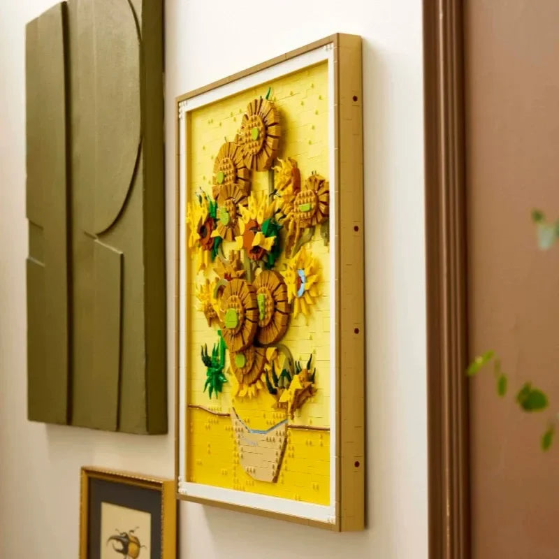 New product Moc creative sunflower model building block decoration Vincent van Gogh Sunflowers3D art mural building block set Di