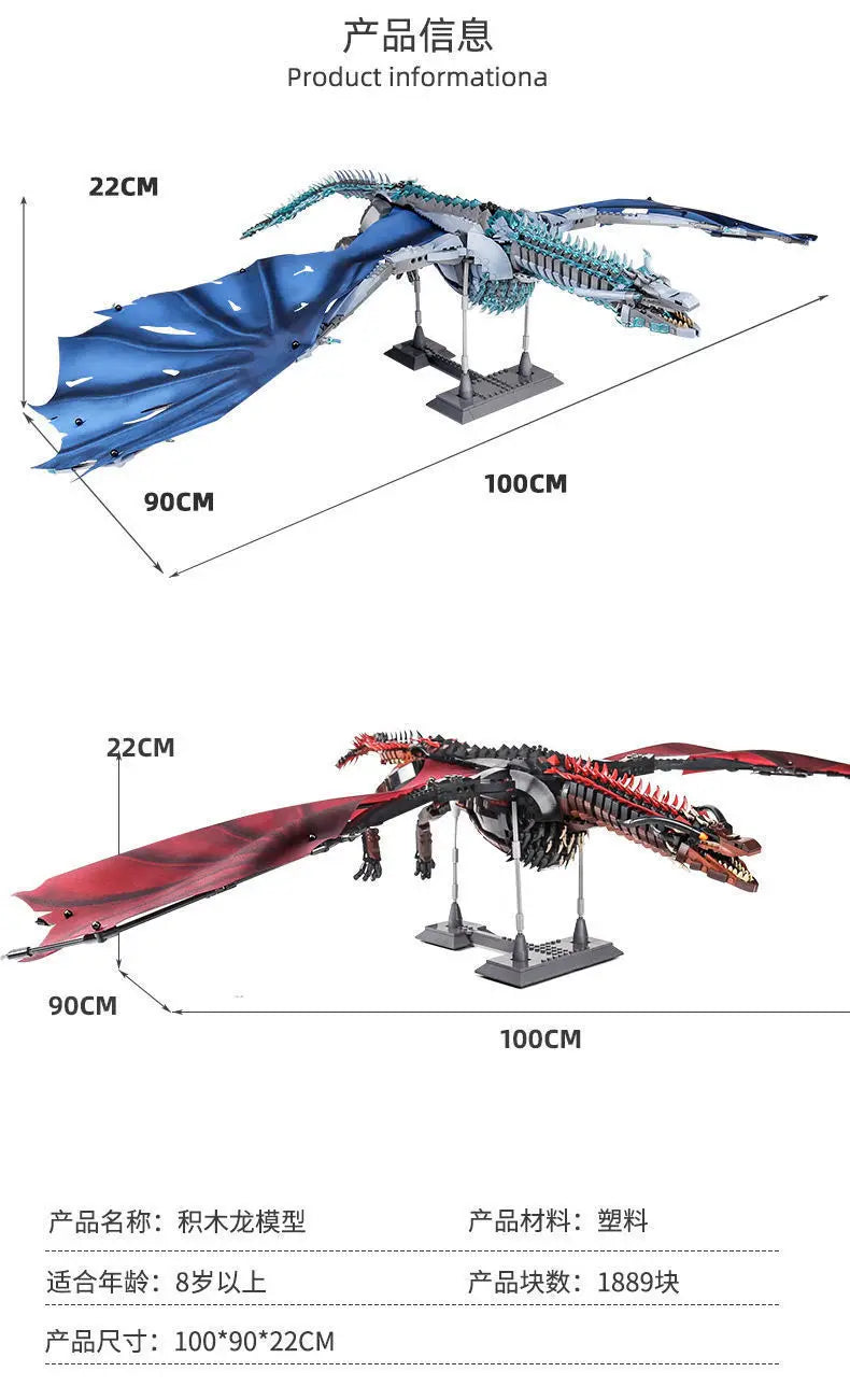 1889pcs Creative MOC Giant Dragon Building Blocks Model Movie Series Childrens Assembly Bricks Toys for Boys Kids Birthday Gifts